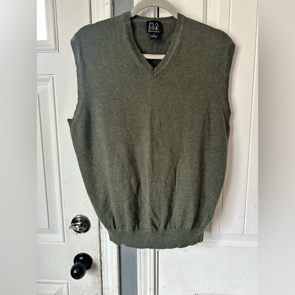 Jos. A. Bank MenSignature Collection Olive Green Pima Cotton V-Neck Sweater Vest